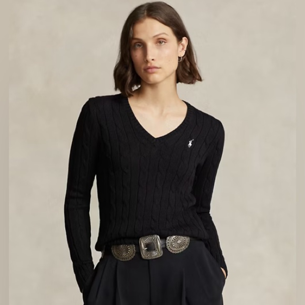 Cable-Knit Cotton V-Neck Sweater
